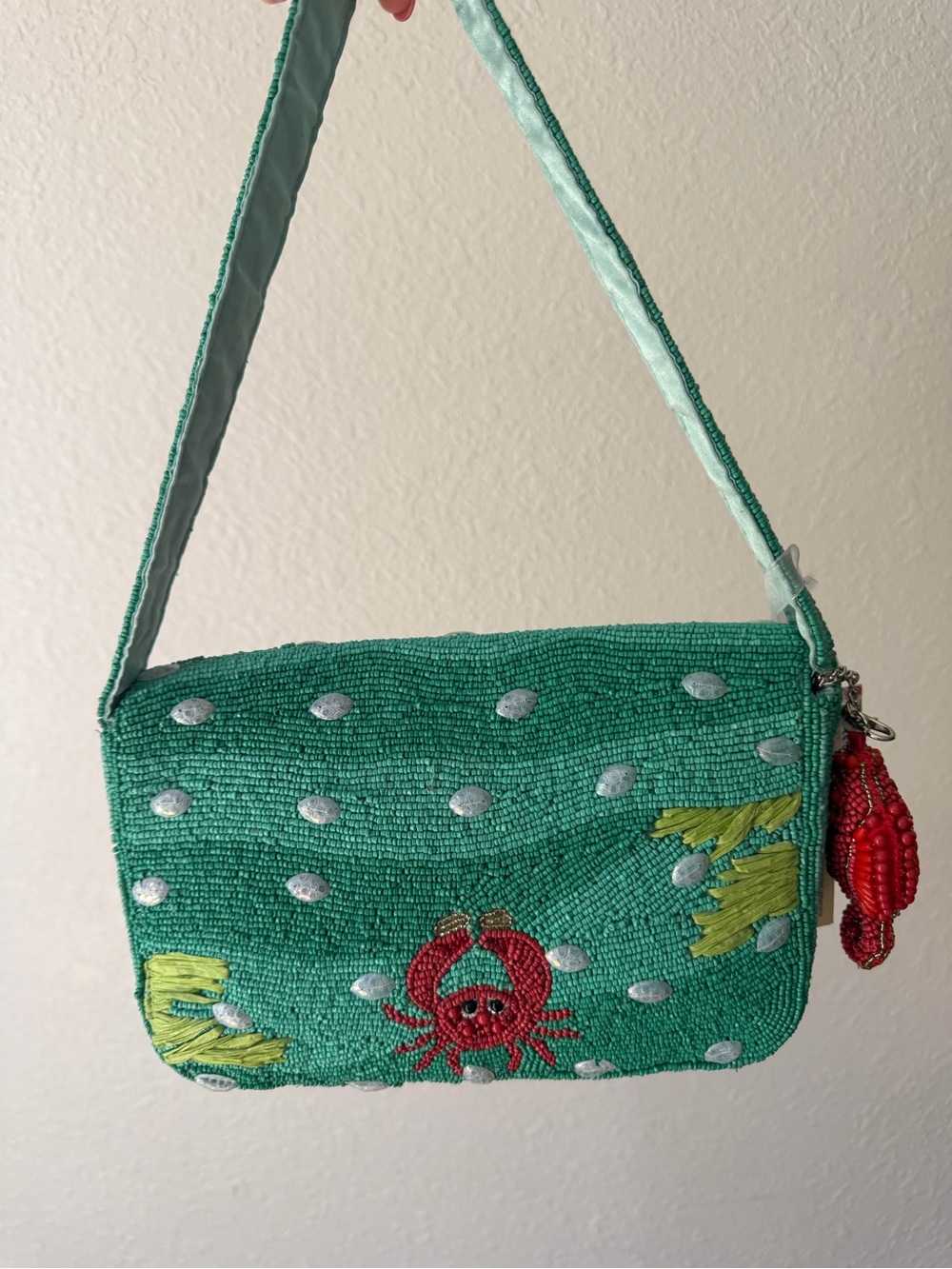 Embellished Beaded Seahorse Shoulder Bag - Teal - Picture 3 of 4